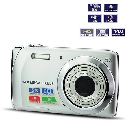 2.7 TFT LCD HD 720P 14MP Face Detection Digital Camera Silve